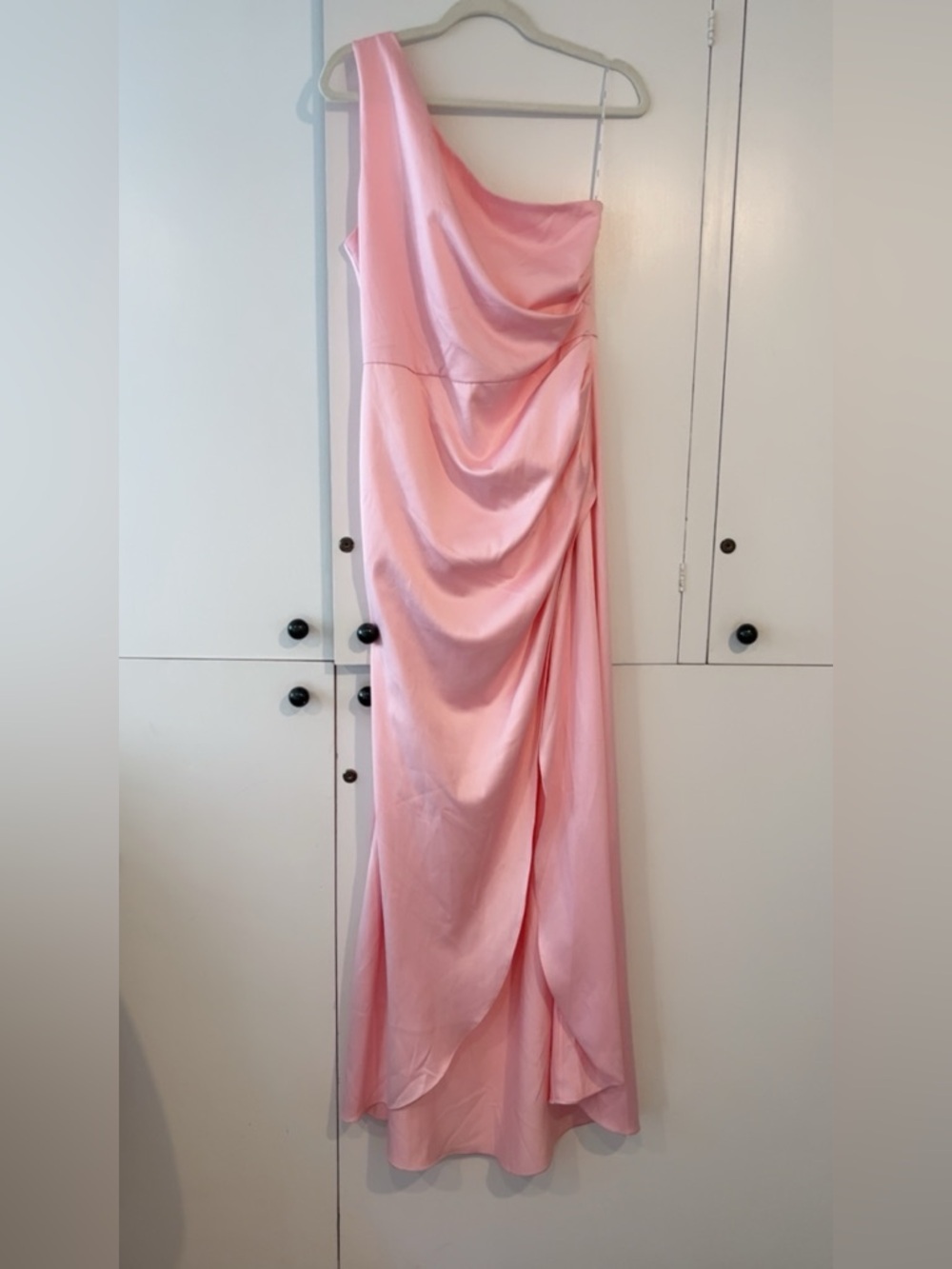 Elliatt Pink Satin One Shoulder Maxi Dress Draped Slip Gown Formal Size L - Picture 9 of 9